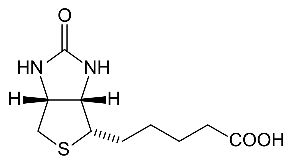  Biotinویتامین B7SynonymsVitamin HCAS Number58-85-5FormulaC10H16N2O3Sوزن مولکولی: 244.32ظاهر (رنگ): کرم سفید تا کم رنگفرم: کریستال یا پودر یا پودر کریستالی 