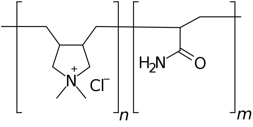  پلی کواترنیوم -7Polyquaternium-7نامهای دیگرپلی (آکریل آمید-co-diallyldimethylammonium chloride) P (AAm-co-DADMAC) Quaternium-41N، N-Dimethyl-N-2-propen-1-yl-2-propen-1-aminium chloride، polymer with 2-propenamide دی متیل دی آمیل آمونیوم کوپلیمر کلرید آکریل آمیدشماره CAS6-05-26590فرمول شیمیایی (C8H16ClN) n (C3H5NO) مترفرمول مولکولی:     C11H21ClN2Oبه جز مواردی که موارد دیگر ذکر شده است، داده ها برای مواد در حالت استاندارد (در دمای 25 درجه سانتیگراد [77 درجه فارنهایت]، 100 کیلو پاسکال) ارائه می‌شود. 