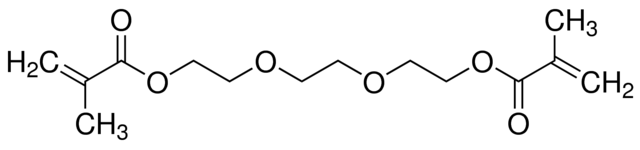  Triethylene glycol dimethacrylateتری اتیلن گلیکول دی متاکریلاتشماره محصول: 261548شماره CAS: 109-16-0فرمول: C14H22O6وزن فرمول: 286.32 گرم/مولدمای ذخیره سازی: 2 - 8 درجه سانتی گرادظاهر (رنگ) بی رنگظاهر (فرم) مایعخلوص (GC)  > 94.0٪ _نقطه ذوب:170-172 °C/5 mmHg (lit.) 